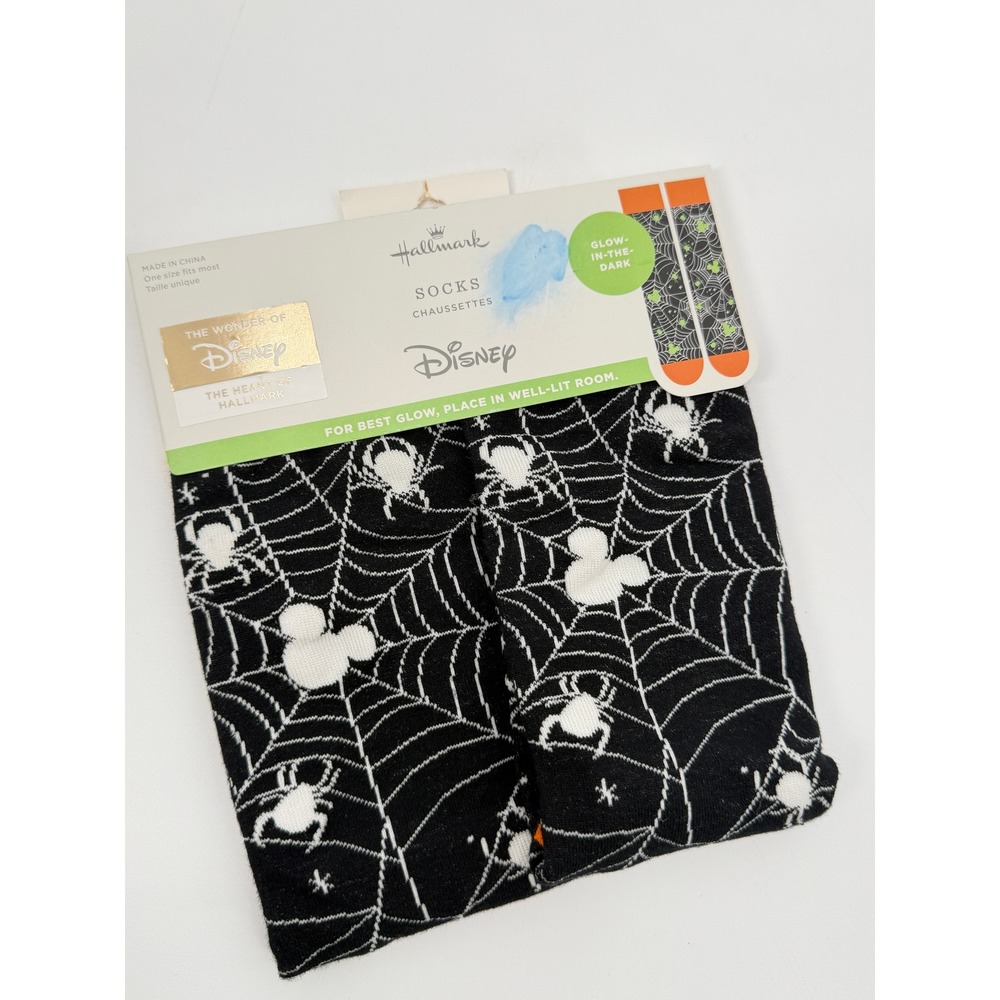 Hallmark Disney Socks Unisex OS Black Mickey Mouse Spiderweb Glow Halloween